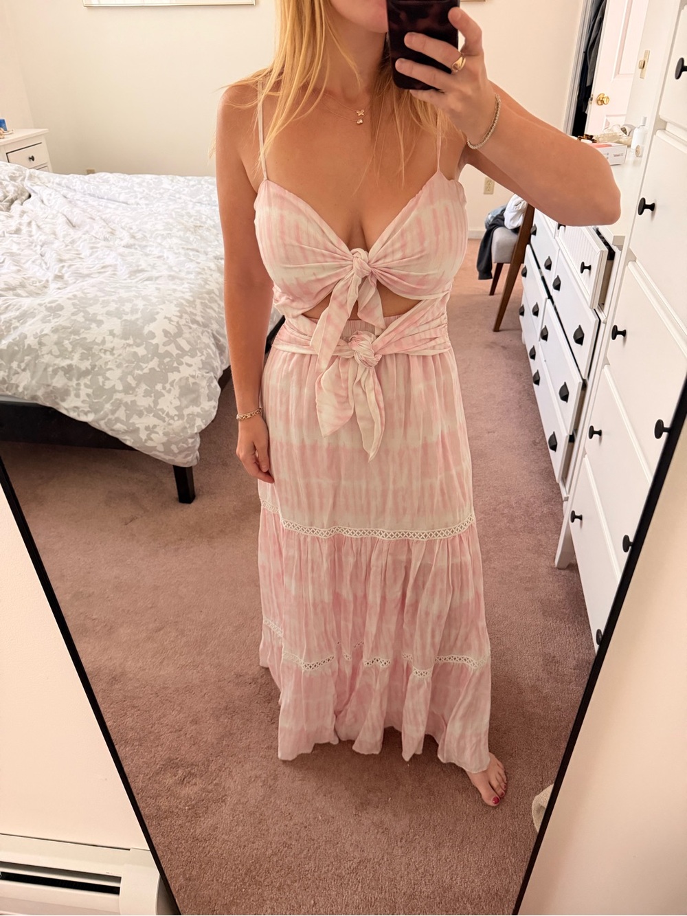 Jonathan Simkhai Tie Dye Pink Tie-Front Maxi Dress